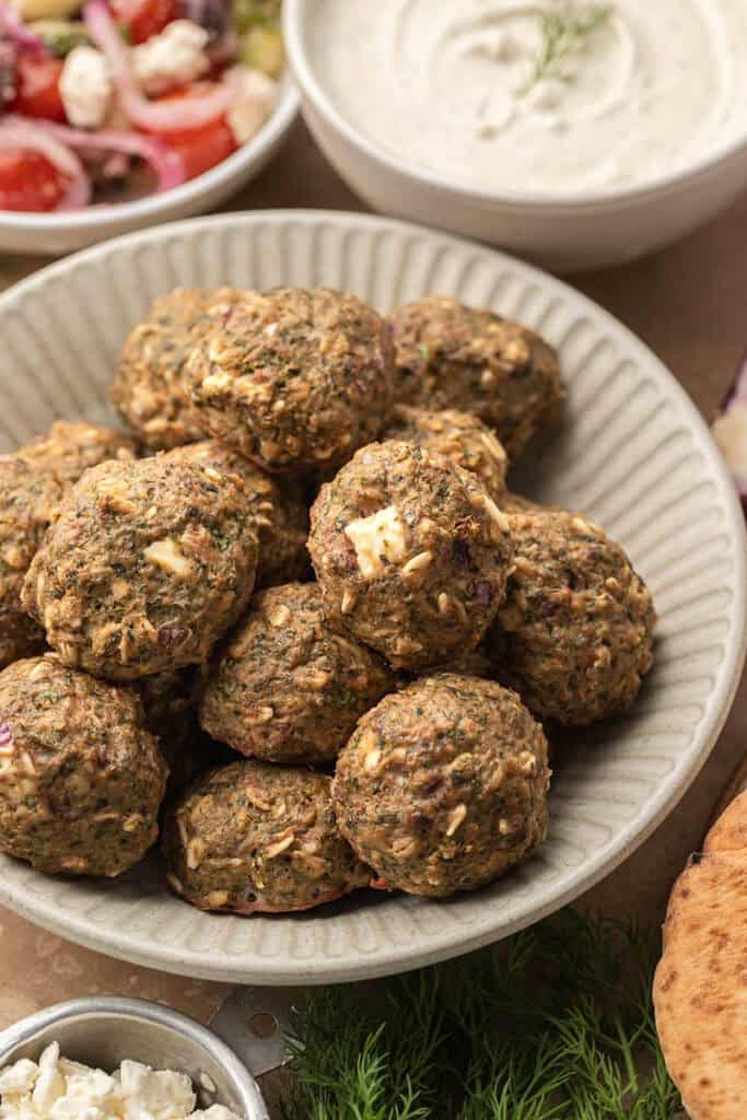 bowl of lemon dill feta meatballs
