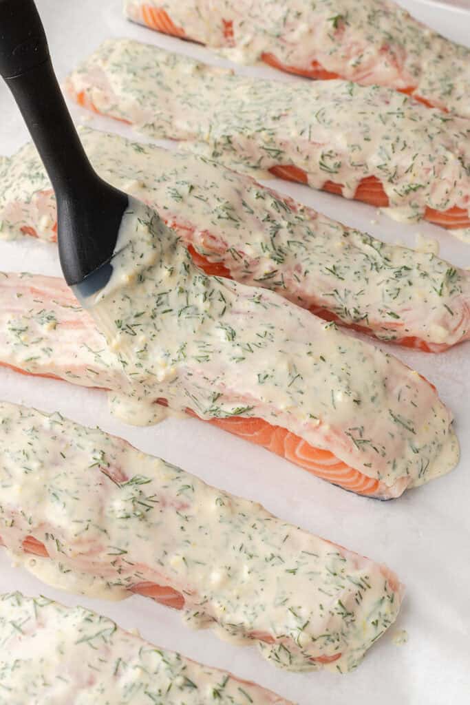 coating fish in lemony, dill sauce