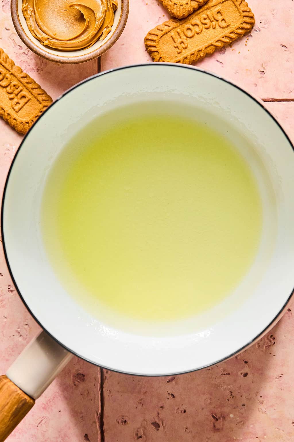 Melted butter in pan