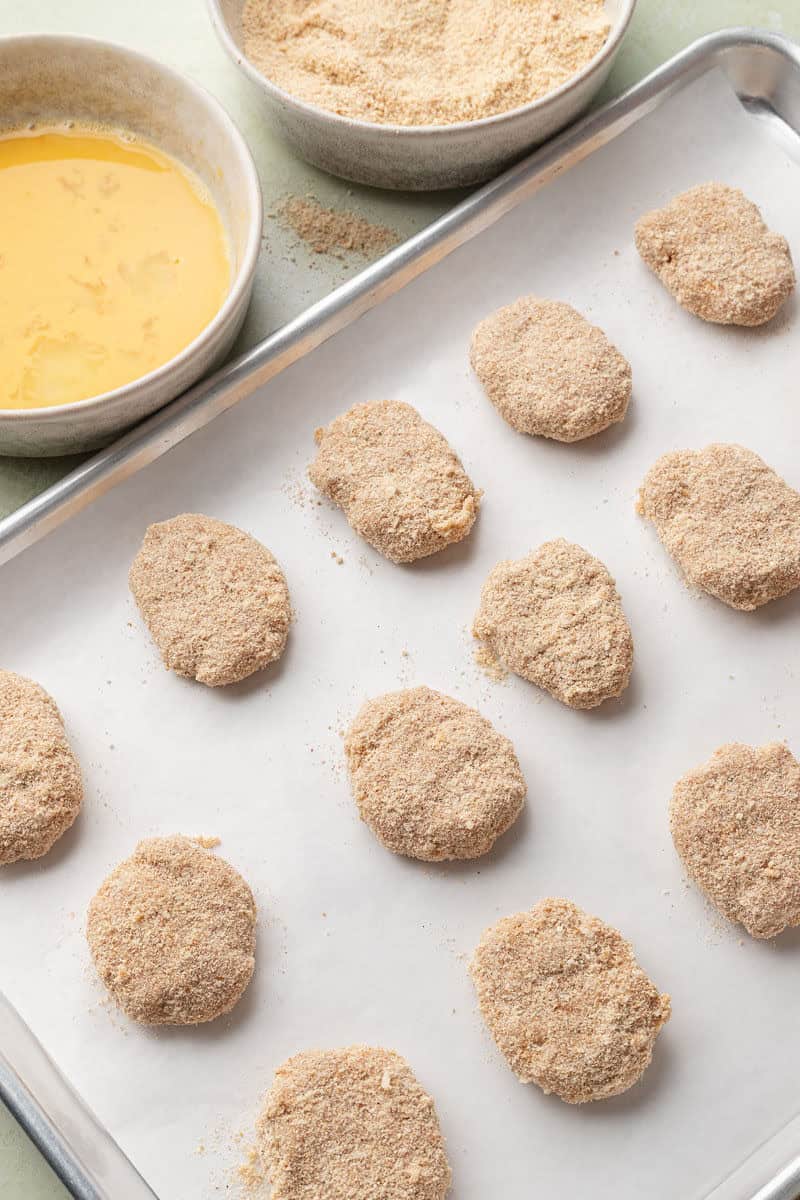 Homemade Ground Chicken Nuggets on baking sheet