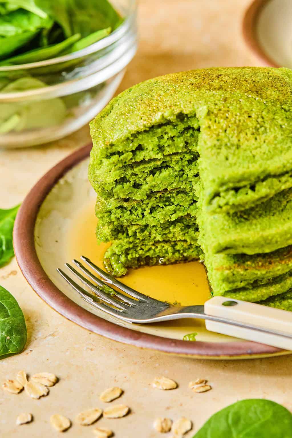 Spinach Pancakes on plate with fork