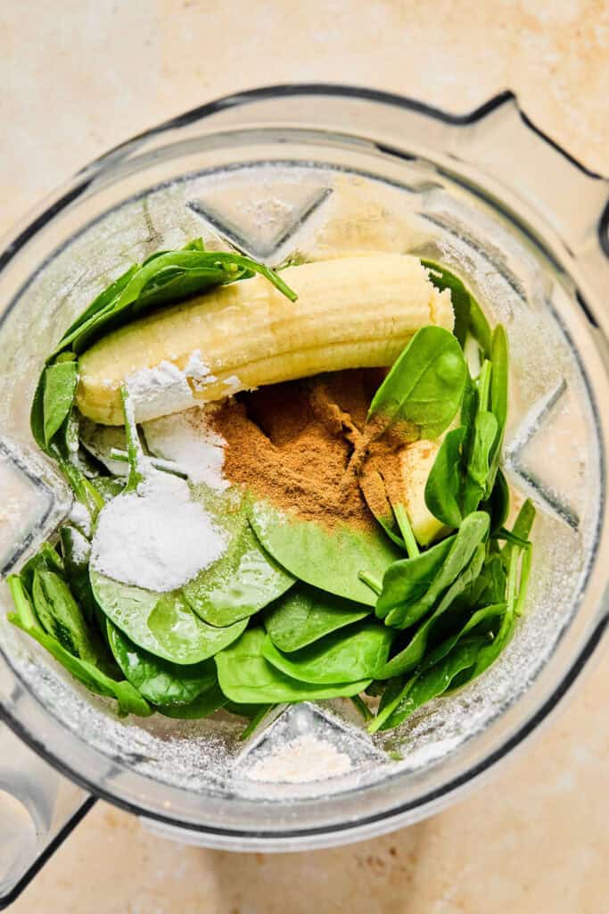 Spinach Pancakes Recipe ingredients in blender