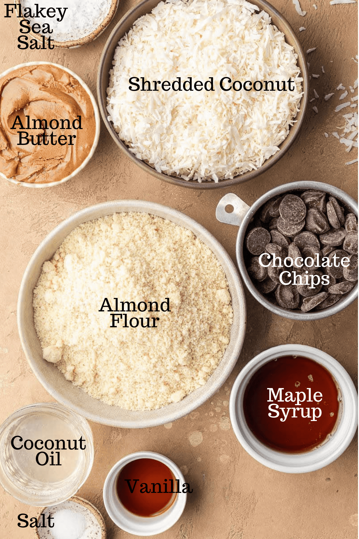 Photo of ingredients for Healthy Samoa Bars with labels.