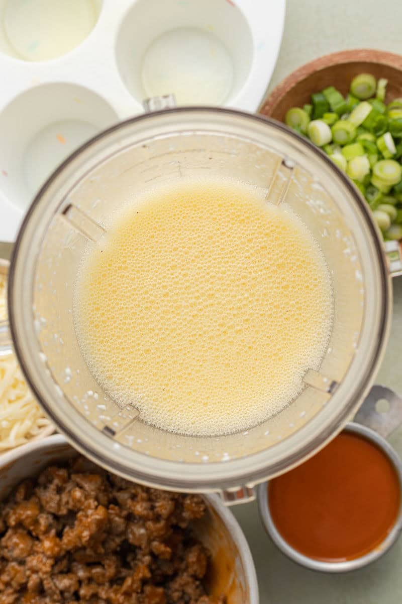 Eggs, cottage cheese, and spices in blender