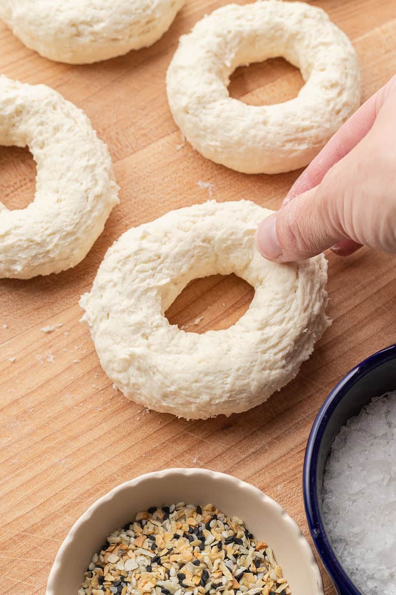 Bagels on cutting board
