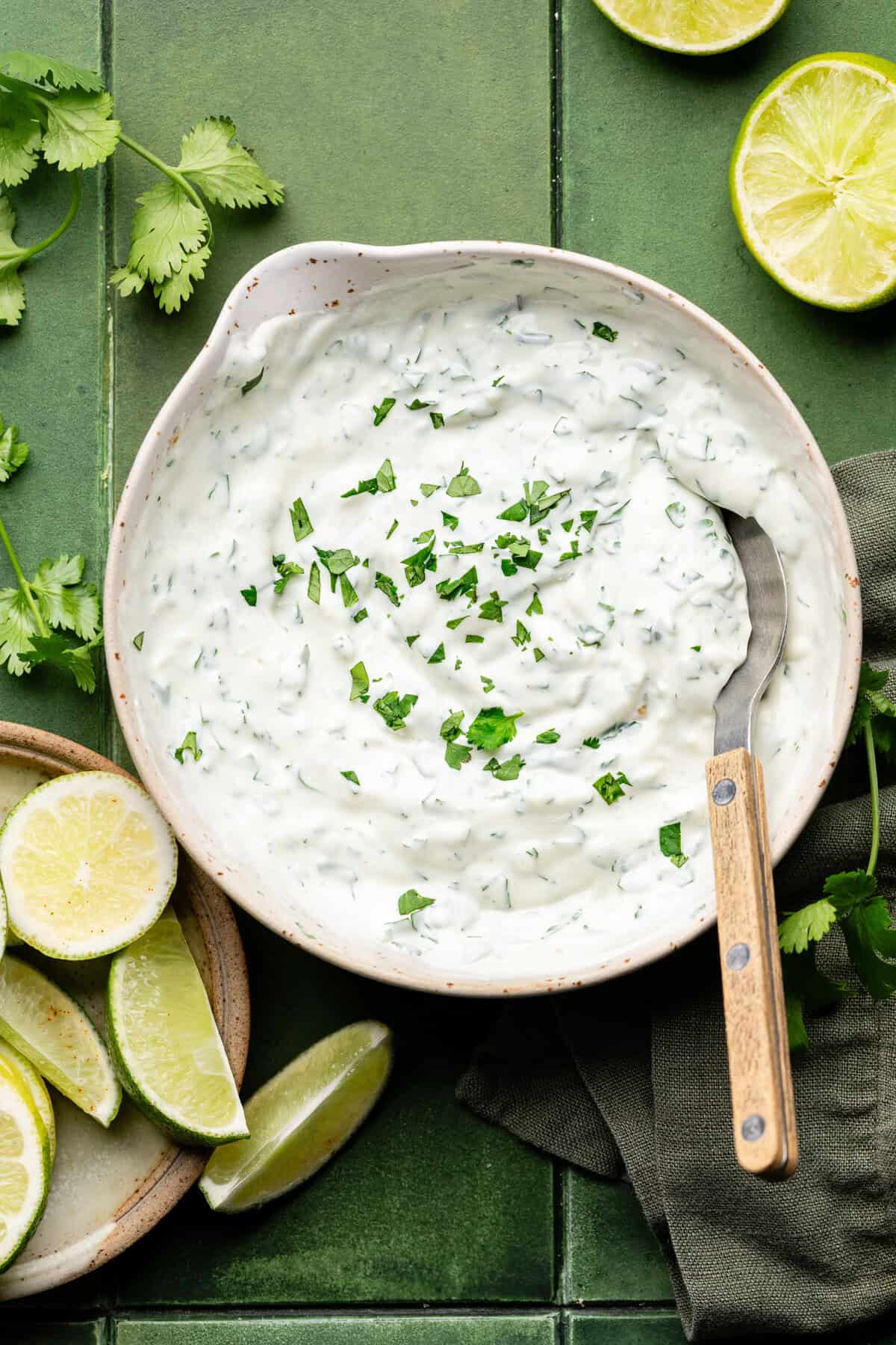 crema sauce in bowl with spoon