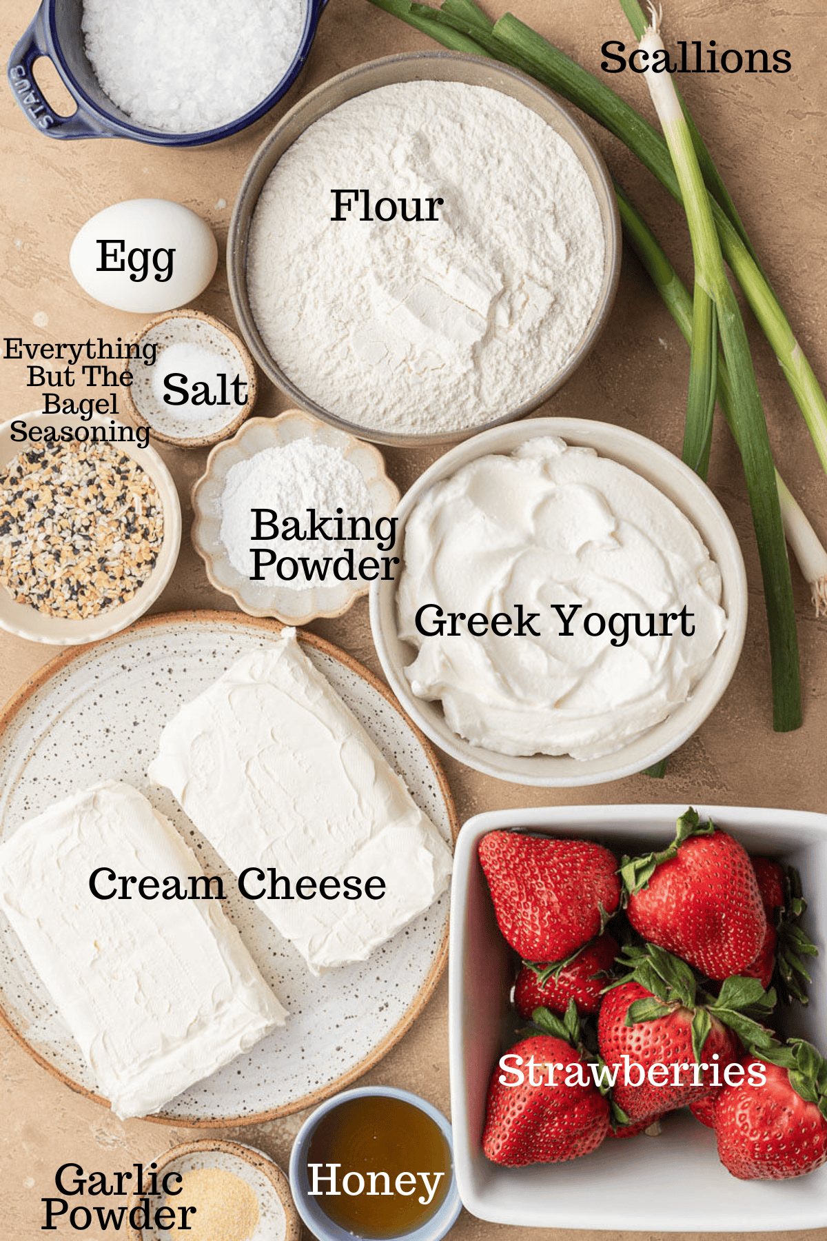 Photo of ingredients for High Protein Bagels with labels.