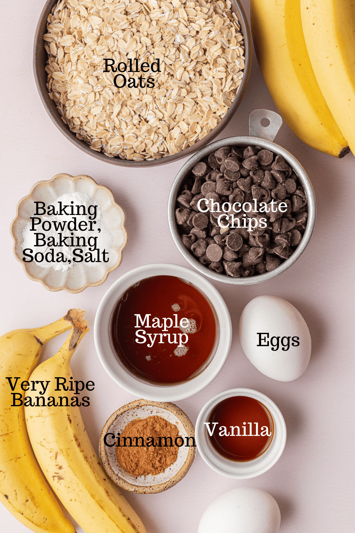 Photo of ingredients for Blender Banana Bread with labels.