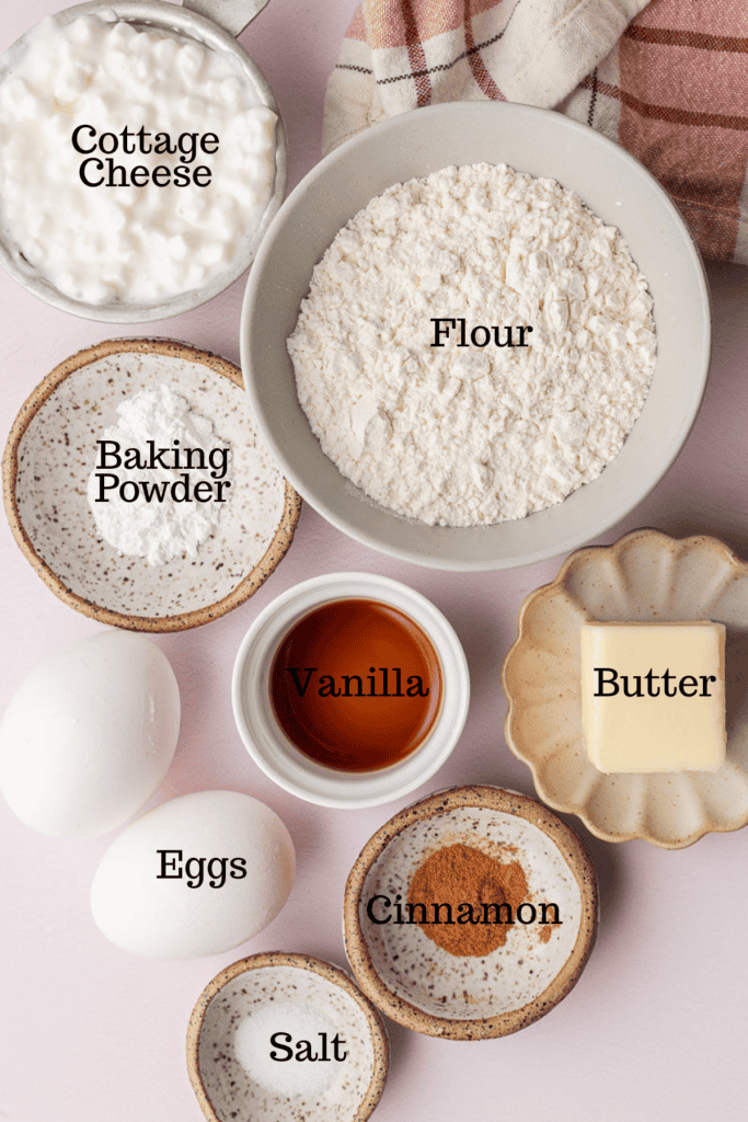 Photo of ingredients for High Protein Pancakes with labels.