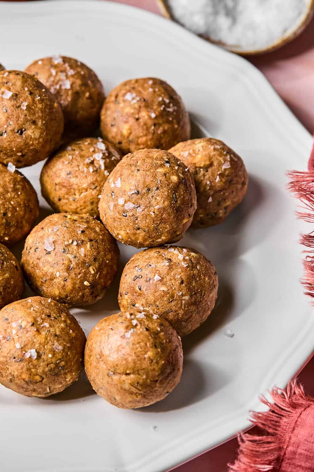 Apple Pie Protein Balls on plate.