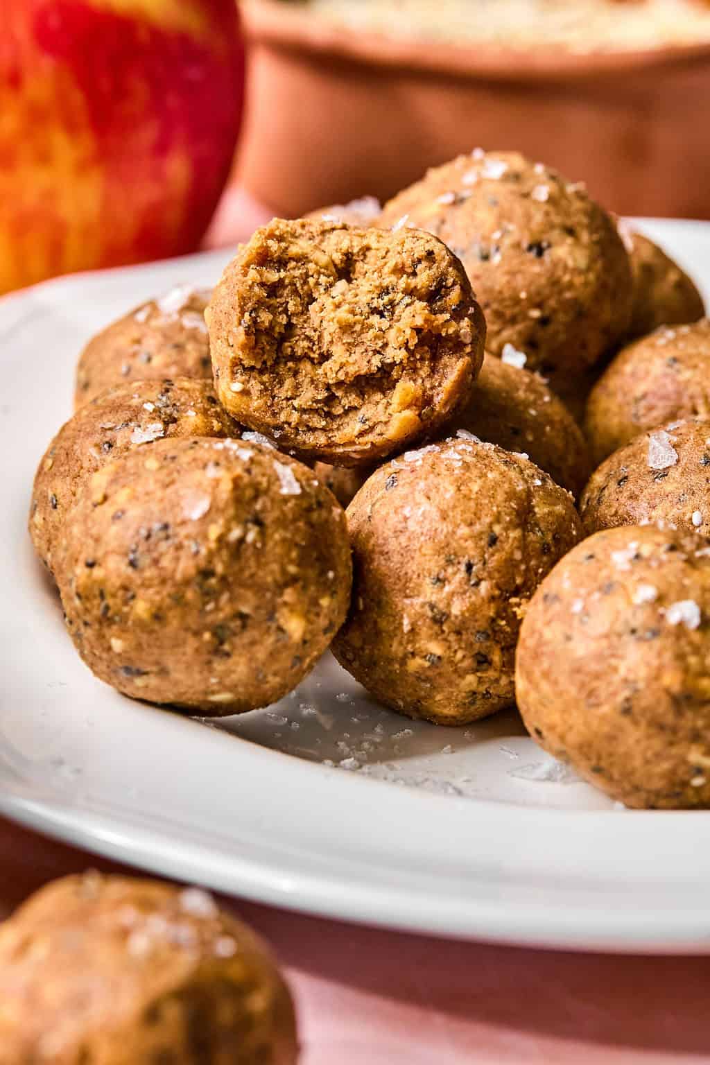 Apple Pie Protein Balls on plate.