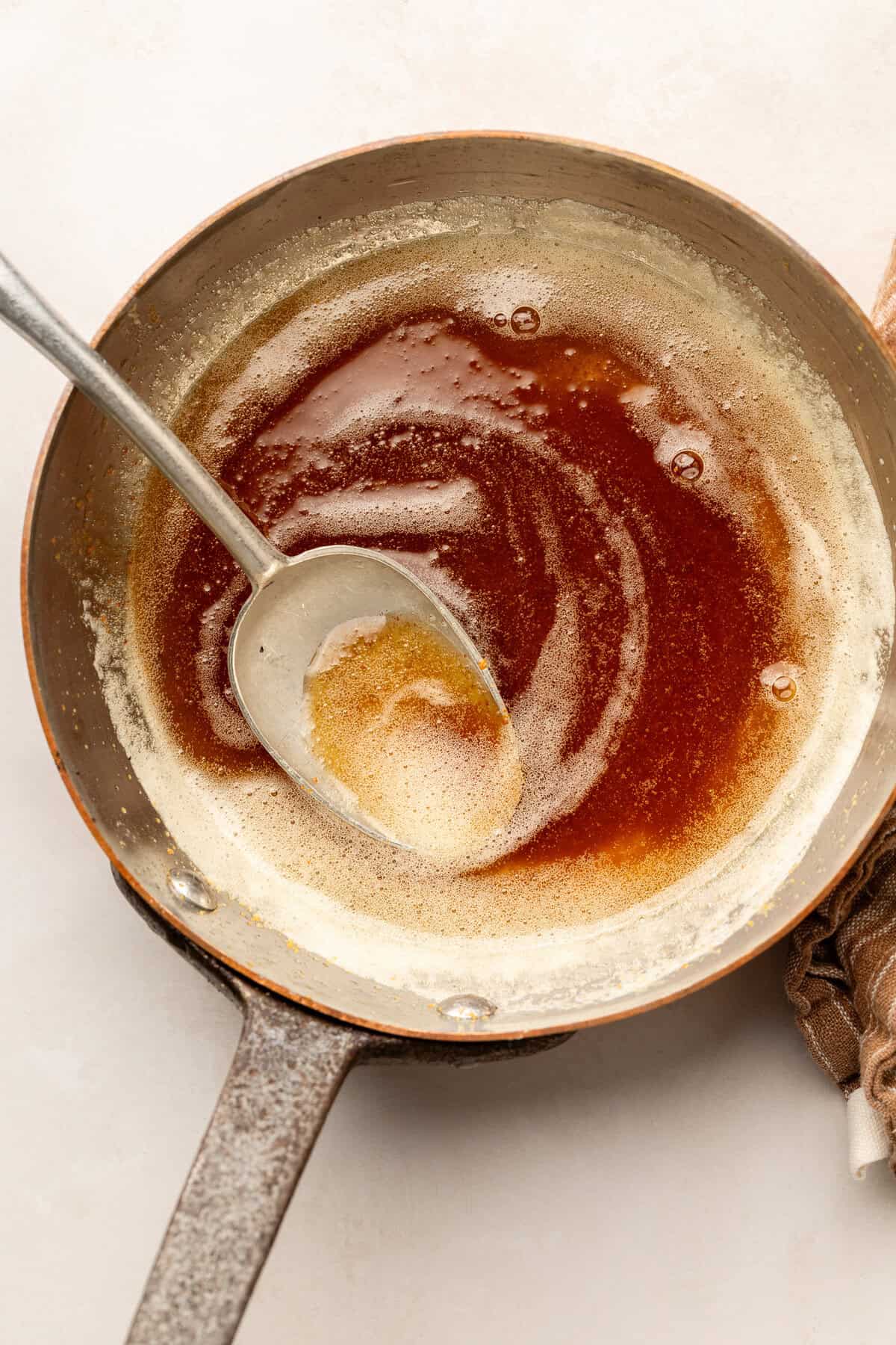 Butter browned in saute pan.