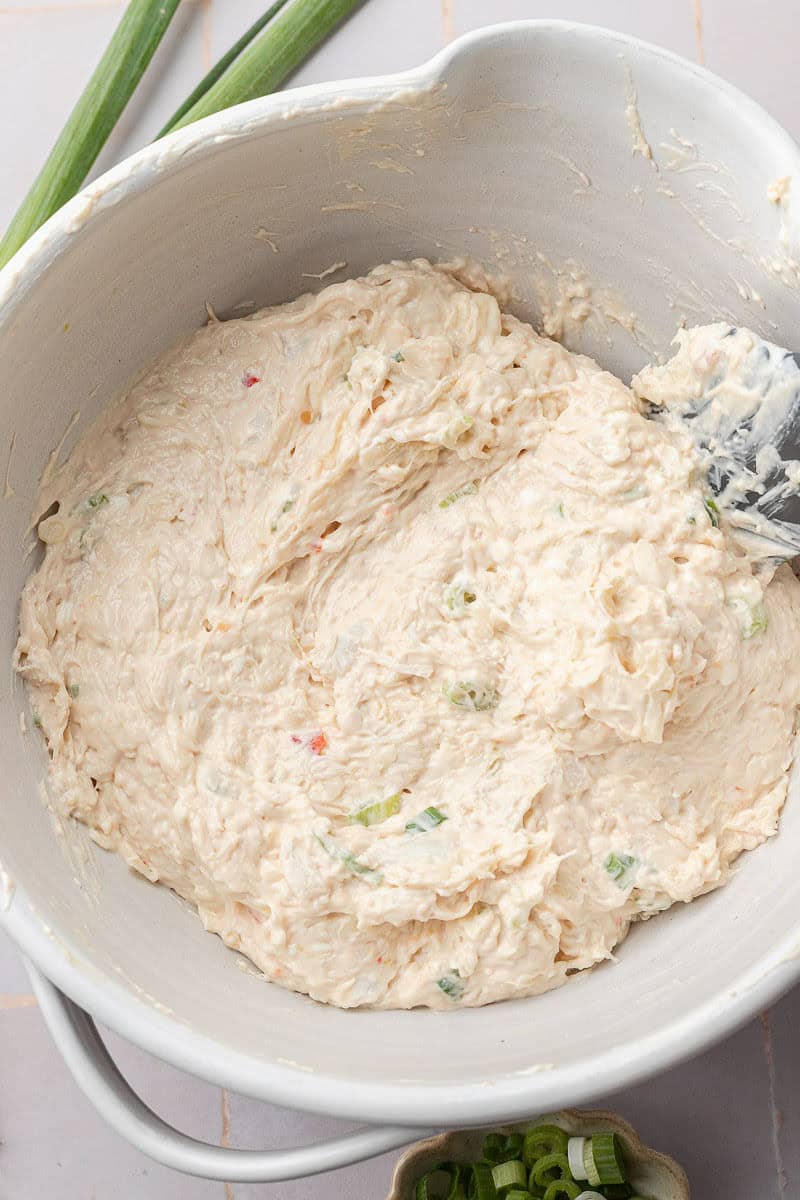 Crab Rangoon Dip in white bowl.