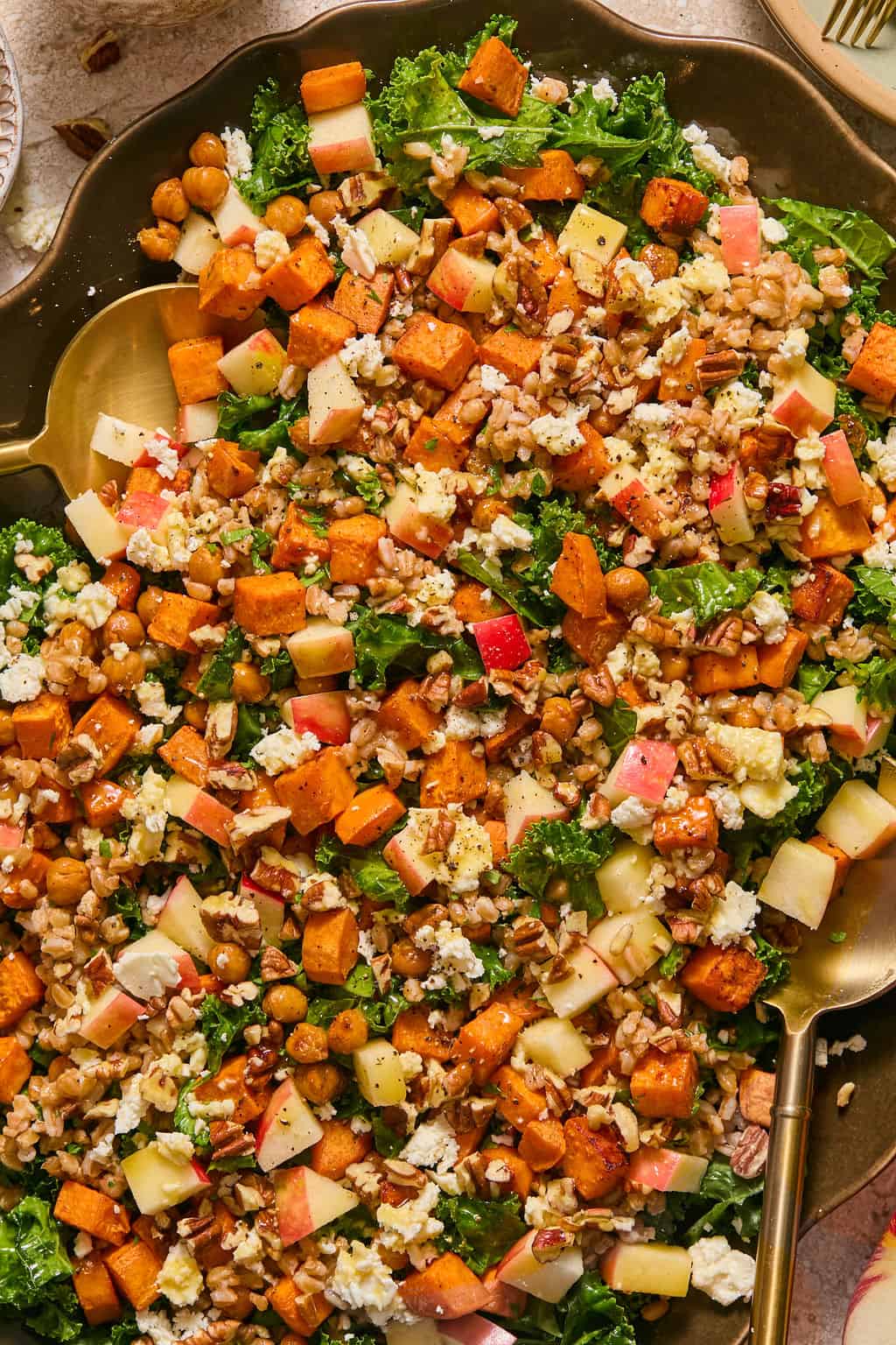 fall farro kale salad on trayw