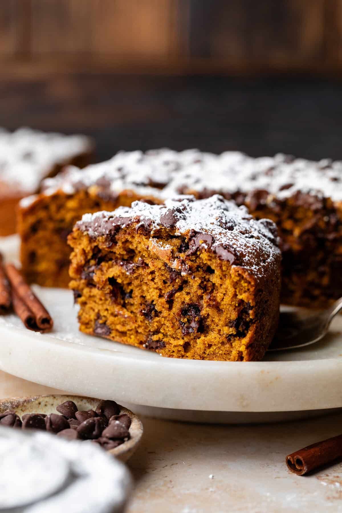 pumpkin olive oil cake on cake stand
