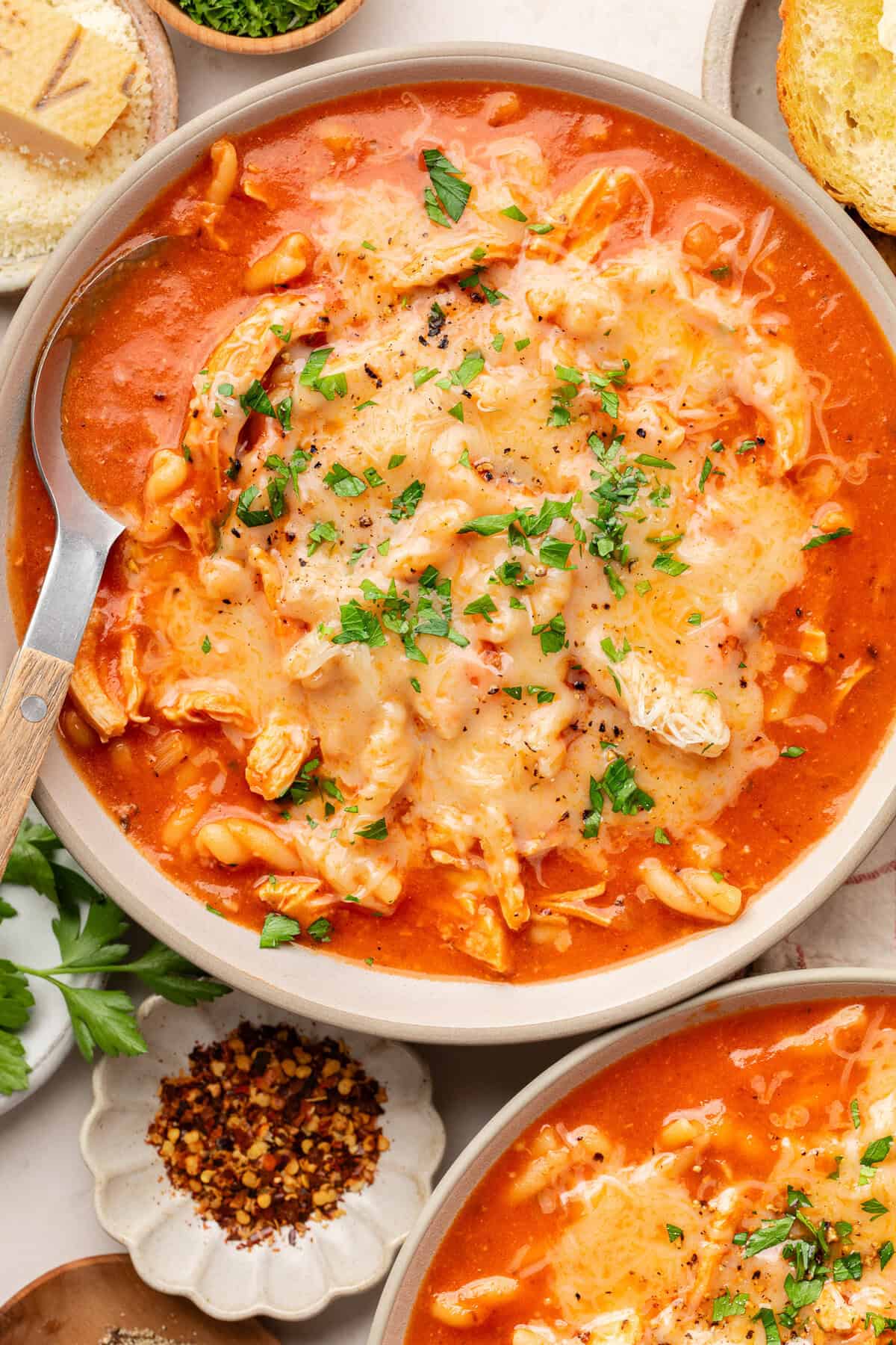avocado-dill-feta-salad-10 chicken parmesan soup in bowl with spoon