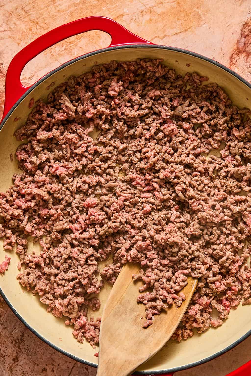 cooked ground beef in a pan
